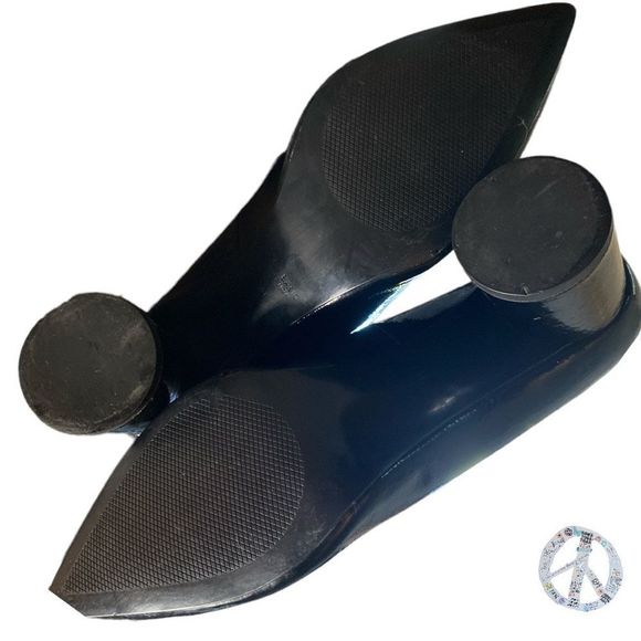 𝅺Zara basics black patent leather pointed round block heel shoes. Size 9.5 - Picture 5 of 5